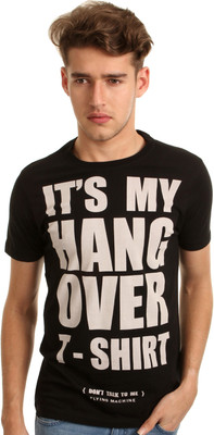 

Flying Machine Graphic Print Men's Round Neck Black T-Shirt