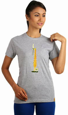 

Campus Sutra Printed Women' Round Neck Grey T-Shirt