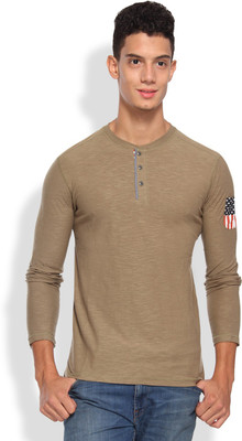 

Arise Self Design Men's Henley Light Green T-Shirt, Faded olive
