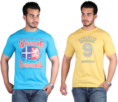 

Shineway Printed Men's Round Neck Multicolor T-Shirt(Pack of 2