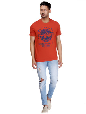 

ISHWA Graphic Print Men's Round Neck Brown T-Shirt, Rust