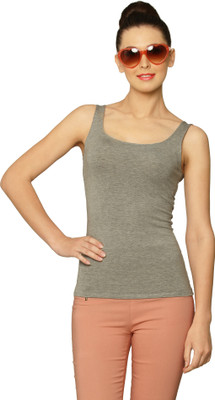 Miss Chase Solid Women Round Neck Grey T-Shirt