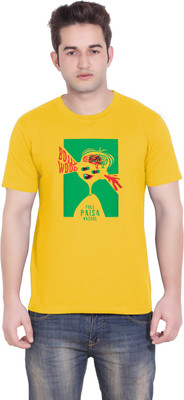 

Tantra Graphic Print Men's Round Neck Yellow T-Shirt, Amber