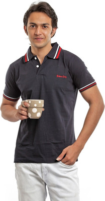 

BG69 Solid Men's Polo Neck Black T-Shirt, C.black