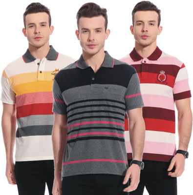 TAB91 Striped Men's Polo Neck Multicolor T-Shirt(Pack of 3)
