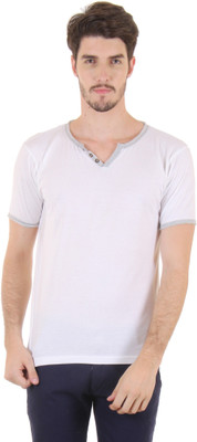 

Fio Solid Men's Henley White T-Shirt