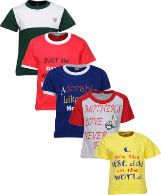 

Gkidz Boys Printed Cotton T Shirt(Multicolor, Pack of 5, Red