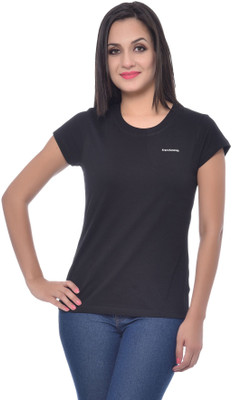 

Frenchtrendz Solid Women' Round Neck Black T-Shirt