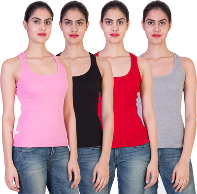 

2 Day Solid Women's Round Neck Multicolor T-Shirt(Pack of 4, Baby pink;black;grey;red
