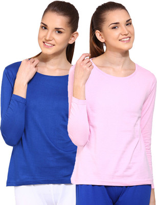 

Ap'pulse Solid Women's Round Neck Blue, Pink T-Shirt(Pack of 2), _rblu_lpnk
