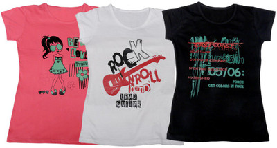 

IndiWeaves Girls Printed T Shirt(Multicolor, Pink & white & black
