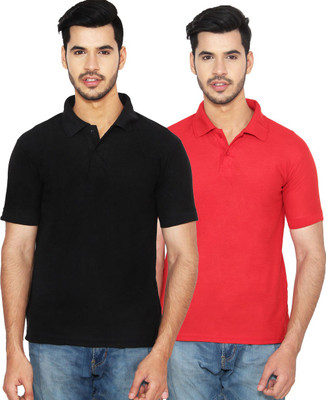 Rock Hudson Solid Men Polo Neck Multicolor T-Shirt(Pack of 2)