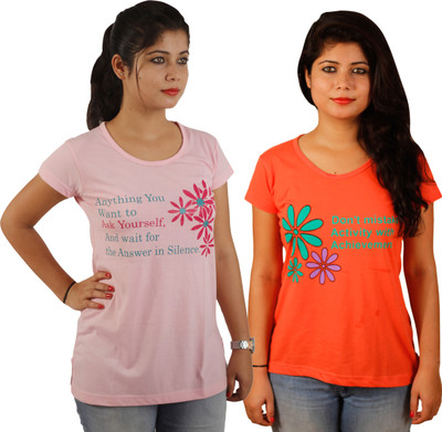 

Tryd Printed Women' Round Neck Multicolor T-Shirt(Pack of 2