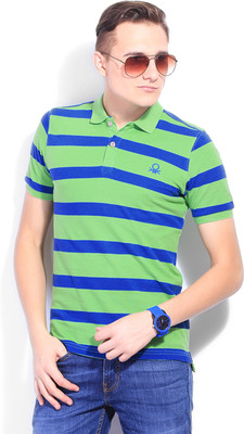 

United Colors of Benetton Striped Men's Polo Neck Blue, Green T-Shirt, 901