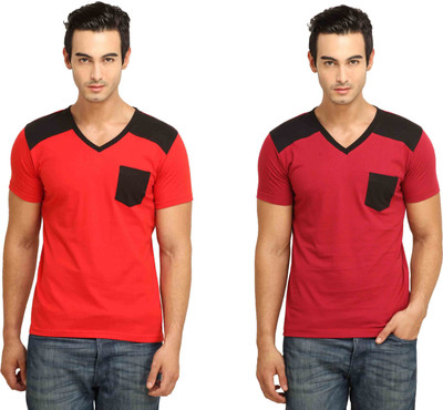 

Fio Solid Men' V-neck Red, Maroon T-Shirt(Pack of 2, Maroon;red