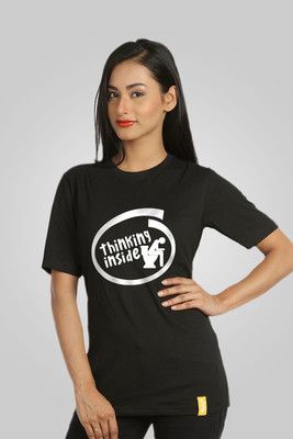 

Campus Sutra Printed Women' Round Neck Black T-Shirt