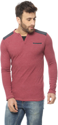 

Gritstones Solid Men's Round Neck Maroon T-Shirt, Black;maroon