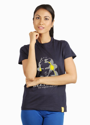 

Campus Sutra Printed Women' Round Neck Blue T-Shirt
