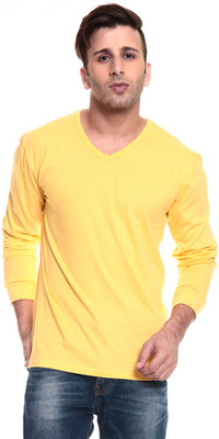 

Izinc Solid Men's V-neck Yellow T-Shirt