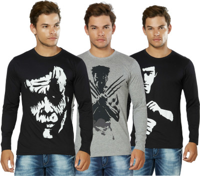 

Alan Jones Printed Men's Round Neck Black, Grey T-Shirt(Pack of 3)
