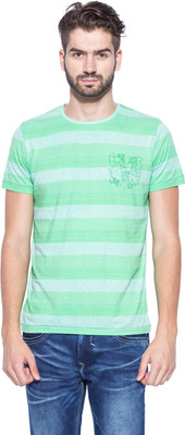 

Mufti Striped Men's Round Neck Green T-Shirt