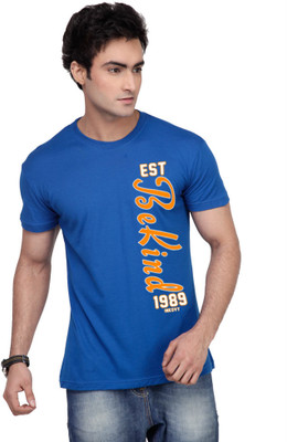 

Inkovy Graphic Print Men's Round Neck Blue T-Shirt