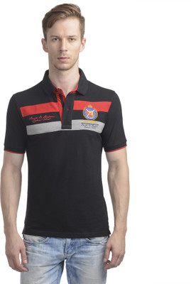 

WRIG Printed Men's Polo Neck Black T-Shirt, Blue