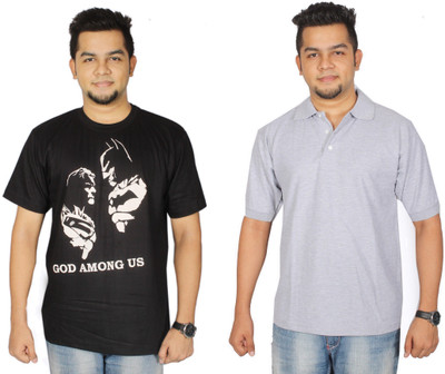 

Leo Clothing Printed Men's Round Neck Reversible Black, Grey T-Shirt(Pack of 2)