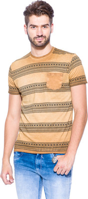 

Mufti Self Design Men's Round Neck Beige T-Shirt, Khaki