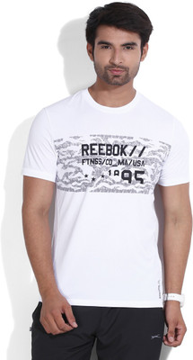 

REEBOK Printed Men's Round Neck White T-Shirt