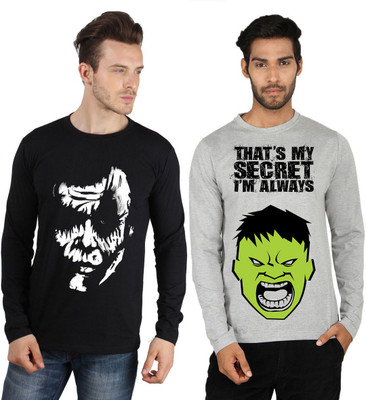 

SayItLoud Printed Men's Round Neck Black, Grey T-Shirt(Pack of 2)