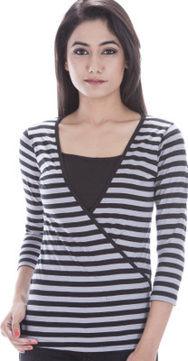 

Amadore Striped Women's V-neck Black T-Shirt