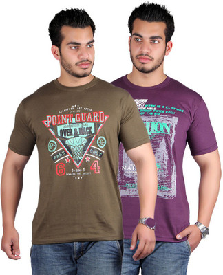 

Shineway Graphic Print Men's Round Neck Multicolor T-Shirt(Pack of 2, Coffee;voilet