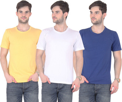 

E'Hiose Solid Men' Round Neck Multicolor T-Shirt(Pack of 3, Blue;white;yellow