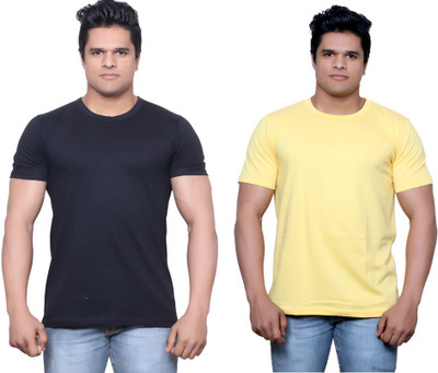 

IndiWeaves Solid Men's V-neck Black, Yellow T-Shirt(Pack of 2, Blue;purple