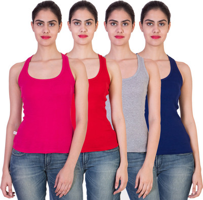 

2 Day Solid Women's Round Neck Multicolor T-Shirt(Pack of 4), Fushia;grey;red;royal blue