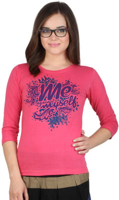 

SayItLoud Printed, Solid Women's Round Neck Pink T-Shirt