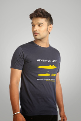 

Campus Sutra Printed Men Round Neck Blue T-Shirt