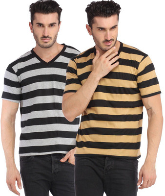 

Leana Striped Men's Henley Multicolor T-Shirt(Pack of 2