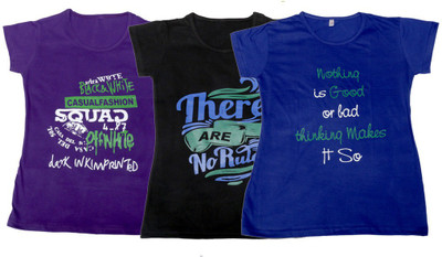 

IndiWeaves Girls Printed T Shirt(Multicolor, Purple & black & blue