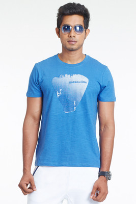 

Masculino Latino Printed Men's Round Neck Blue T-Shirt