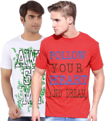 

Cool Club Printed Men' Round Neck Multicolor T-Shirt(Pack of 2, Red;white