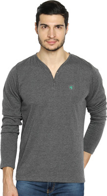 

The Indian Garage Co. Solid Men' Henley Grey T-Shirt, Anthra