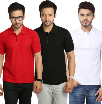 

Weardo Solid Men's Polo Neck Black, White, Red T-Shirt(Pack of 3), Black;red;white