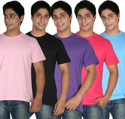 

Trendster Solid Men's Round Neck Multicolor T-Shirt(Pack of 5