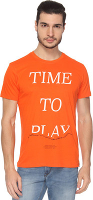

Lee Printed Men's Round Neck Orange T-Shirt, Red orange