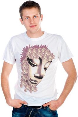 

6th Cross Graphic Print Men's Round Neck White T-Shirt