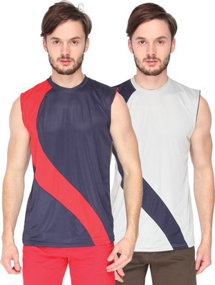Campus Sutra Solid Men Round Neck Denim Dark Blue, Grey T-Shirt(Pack of 2), Grey;navy blue