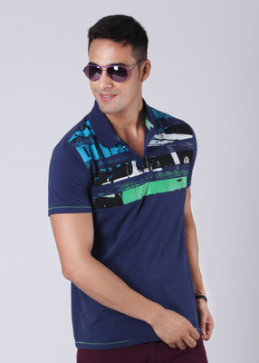 

Puma Printed Men' Polo Neck Blue T-Shirt