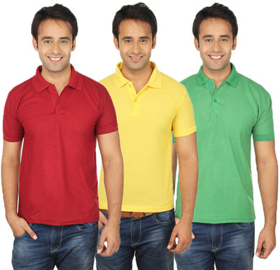 

Quetzal Solid Men's Polo Neck Multicolor T-Shirt(Pack of 3, Light green;maroon;yellow